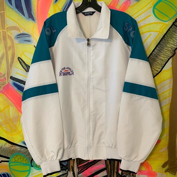 Vintage Champion Teal Purple White Color Block Embroidered Logo Spell Out Light Weight Zip Up Windbreaker Jacket size XL